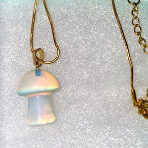 Boho Natural Opal Mushroom Gold Plated over Stainless Steel 16-18” Neckla…